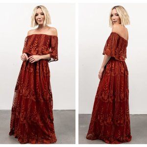 - BALTIC BORN Leon Off Shoulder Embroidered Maxi Dress Rust {W38}